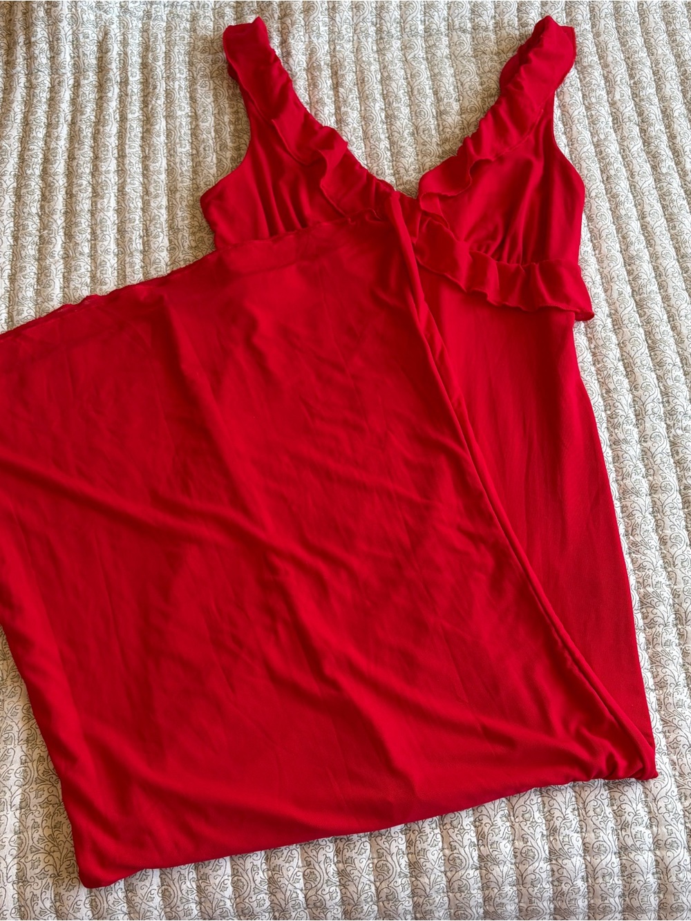Women's Red Ruffle V-Neck Sleeveless maxi dress